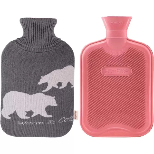HomeTop Premium 2 Liter Classic Rubber Hot Water Bottle w/Elegant Polar Bear Knit Cover 