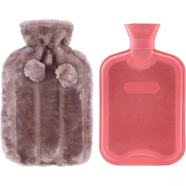 HomeTop Premium Classic Rubber Hot Water Bottle and Luxurious Faux Fur Plush Fleece Cover w/Pom Pom Decor 