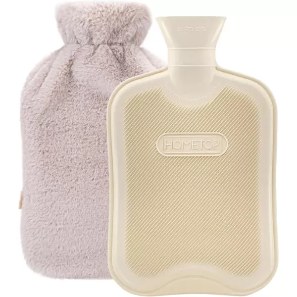 HomeTop Premium Classic Rubber Hot Water Bottle and Luxurious Faux Fur Plush Fleece Cover w/Pom Pom Decor 