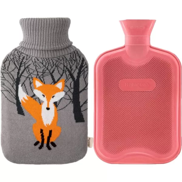 HomeTop Premium Classic Rubber Hot Water Bottle with Cute Knit Cover 
