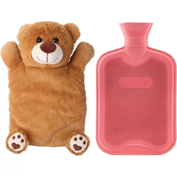 HomeTop Premium Classic Rubber Hot or Cold Water Bottle with Cute Stuffed Animal Cover 