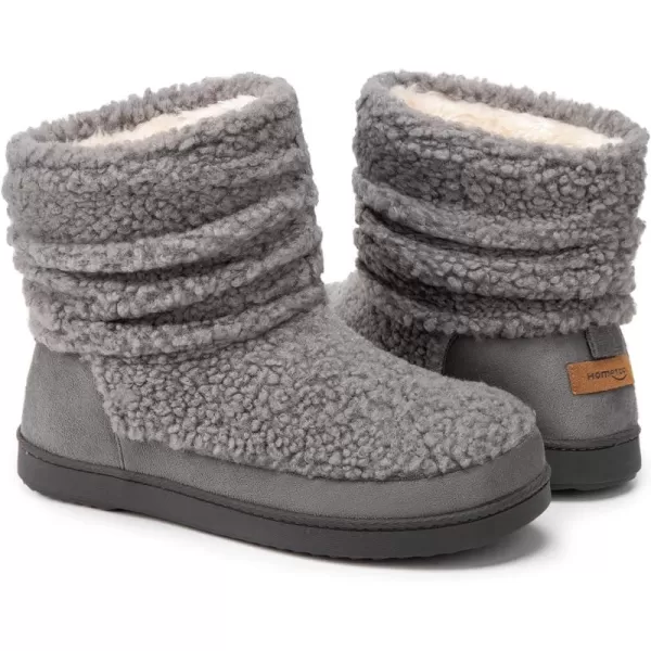 HomeTop Women's Boot Slippers Warm Memory Foam House Shoes Indoor Outdoor with Rubber Soles