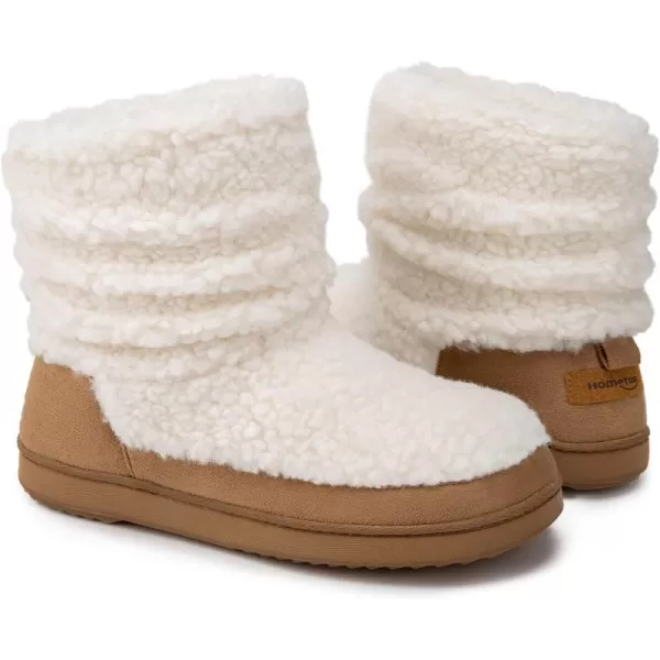 HomeTop Women's Boot Slippers Warm Memory Foam House Shoes Indoor Outdoor with Rubber Soles