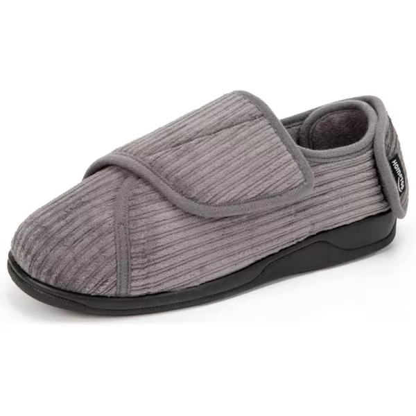 HomeTop Women's Comfy Corded Velveteen Adjustable Wide Fit Shoes Hook And Loop Memory Foam Closed-back Diabetic Swollen Feet Slippers