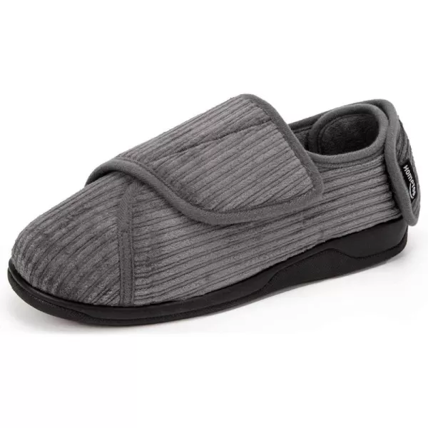 HomeTop Women's Comfy Corded Velveteen Adjustable Wide Fit Shoes Hook And Loop Memory Foam Closed-back Diabetic Swollen Feet Slippers