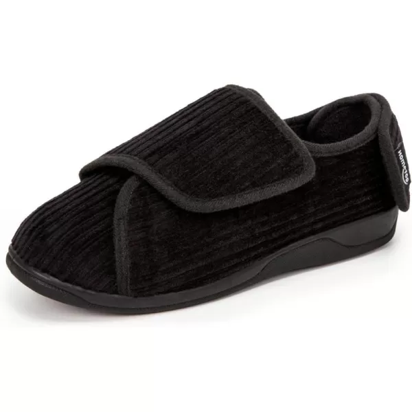 HomeTop Women's Comfy Corded Velveteen Adjustable Wide Fit Shoes Hook And Loop Memory Foam Closed-back Diabetic Swollen Feet Slippers