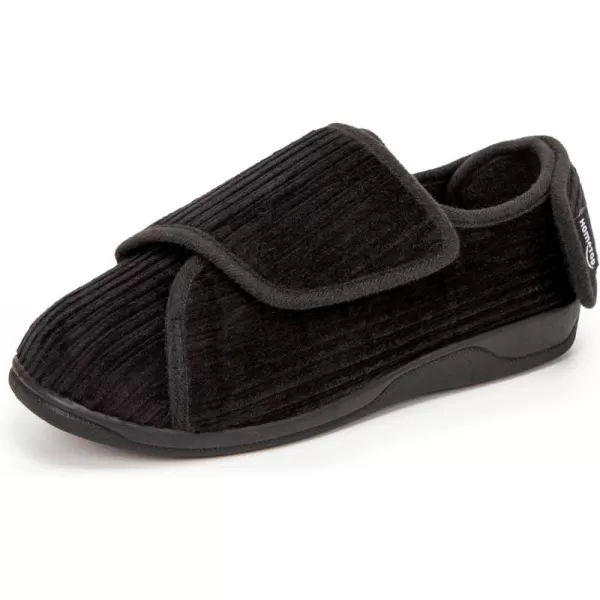 HomeTop Women's Comfy Corded Velveteen Adjustable Wide Fit Shoes Hook And Loop Memory Foam Closed-back Diabetic Swollen Feet Slippers