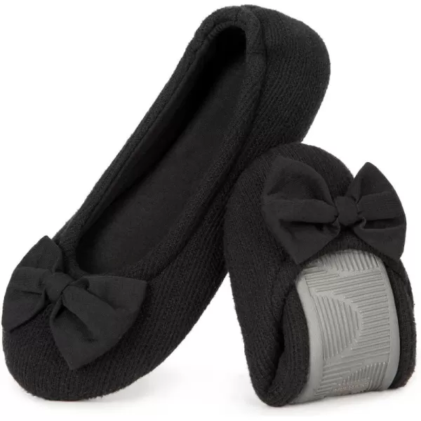 HomeTop Women's Comfy Cotton Knit Memory Foam Ballerina Slippers Light Weight Terry Cloth House Shoes w/Stretchable Heel Design