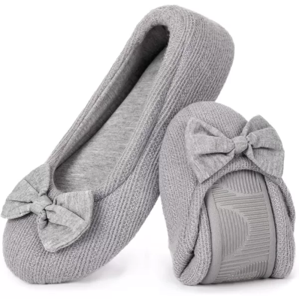 HomeTop Women's Comfy Cotton Knit Memory Foam Ballerina Slippers Light Weight Terry Cloth House Shoes w/Stretchable Heel Design