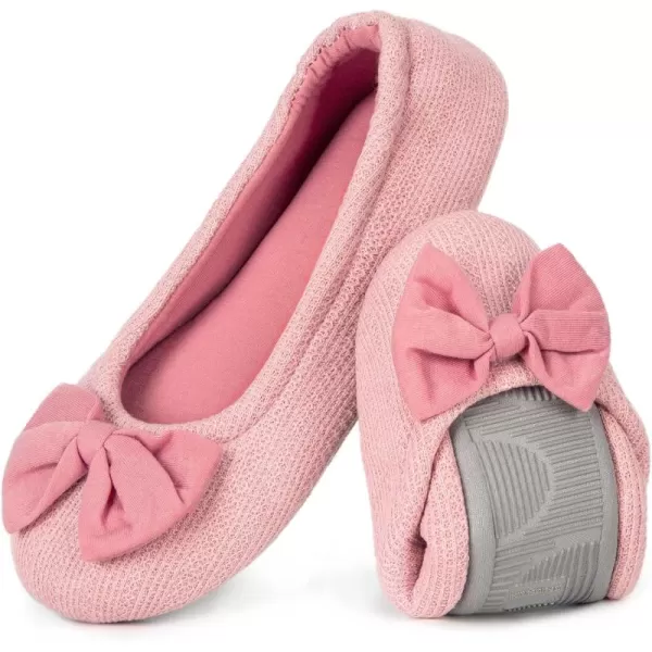 HomeTop Women's Comfy Cotton Knit Memory Foam Ballerina Slippers Light Weight Terry Cloth House Shoes w/Stretchable Heel Design