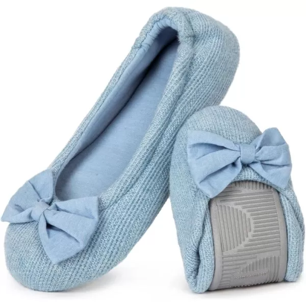 HomeTop Women's Comfy Cotton Knit Memory Foam Ballerina Slippers Light Weight Terry Cloth House Shoes w/Stretchable Heel Design