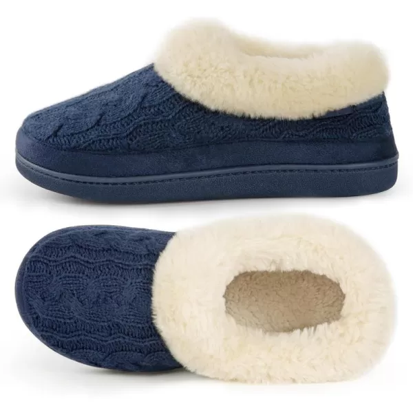 HomeTop Women's Cozy Cable Knit Memory Foam House Shoes Slipper with Fuzzy Plush Collar