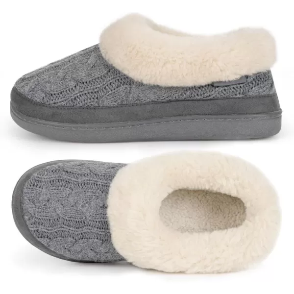 HomeTop Women's Cozy Cable Knit Memory Foam House Shoes Slipper with Fuzzy Plush Collar