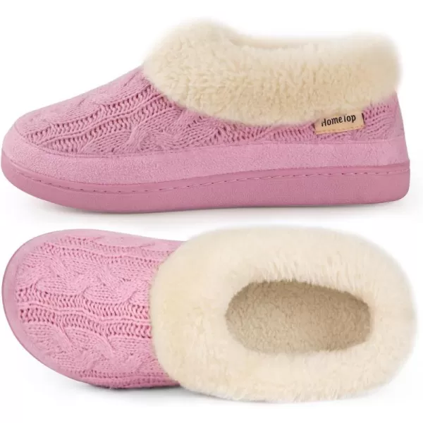 HomeTop Women's Cozy Cable Knit Memory Foam House Shoes Slipper with Fuzzy Plush Collar