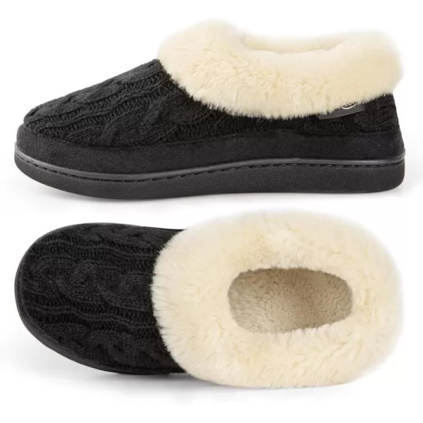 HomeTop Women's Cozy Cable Knit Memory Foam House Shoes Slipper with Fuzzy Plush Collar