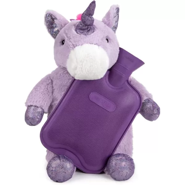 Premium Classic Rubber Hot Water Bottle with Cute Stuffed Plush Unicorn Cover 