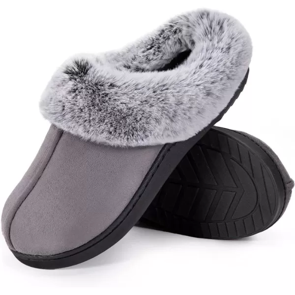 Women's Classic Microsuede Memory Foam Slippers Durable Rubber Sole with Warm Faux Fur Collar