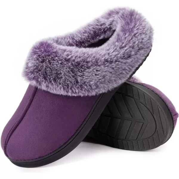 Women's Classic Microsuede Memory Foam Slippers Durable Rubber Sole with Warm Faux Fur Collar