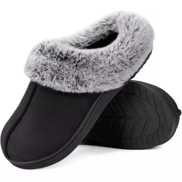 Women's Classic Microsuede Memory Foam Slippers Durable Rubber Sole with Warm Faux Fur Collar