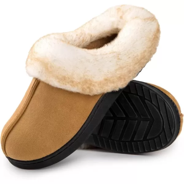 Women's Classic Microsuede Memory Foam Slippers Durable Rubber Sole with Warm Faux Fur Collar
