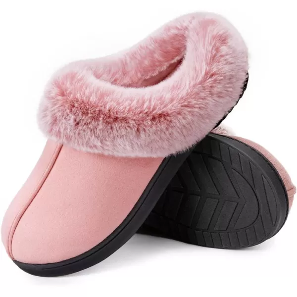 Women's Classic Microsuede Memory Foam Slippers Durable Rubber Sole with Warm Faux Fur Collar