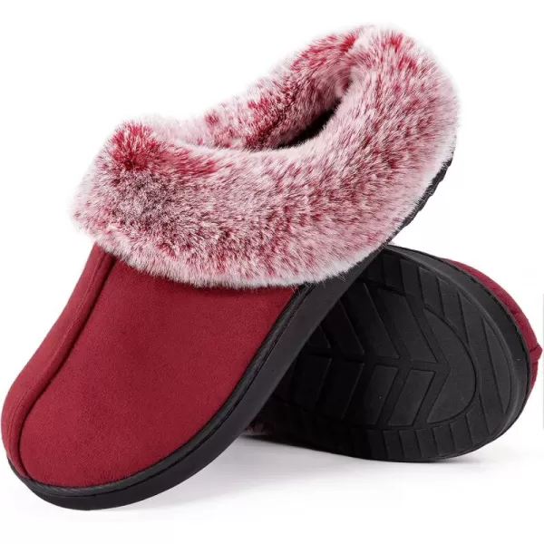 Women's Classic Microsuede Memory Foam Slippers Durable Rubber Sole with Warm Faux Fur Collar