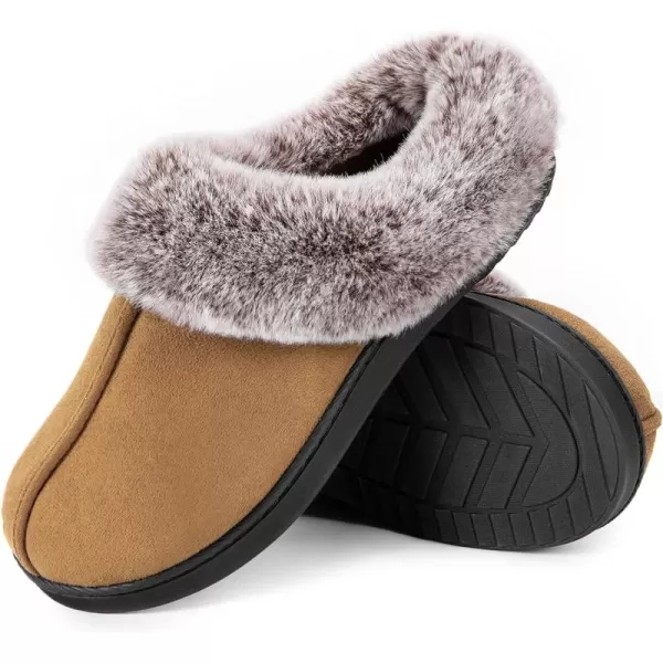 Women's Classic Microsuede Memory Foam Slippers Durable Rubber Sole with Warm Faux Fur Collar