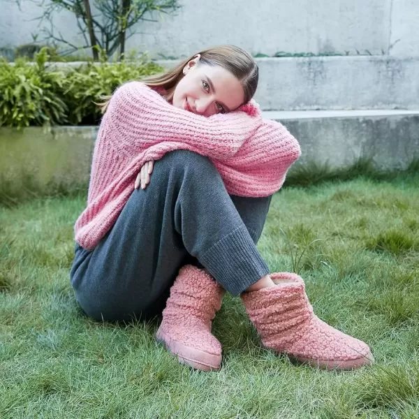imageHomeTop Womens Bootie Slippers Fuzzy Warm Memory Foam Indoor House Shoes with Nonslip Rubber SolesPink