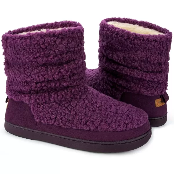 imageHomeTop Womens Bootie Slippers Fuzzy Warm Memory Foam Indoor House Shoes with Nonslip Rubber SolesPlum Dark Purple