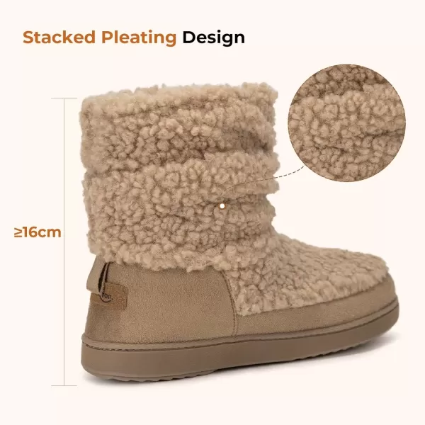 imageHomeTop Womens Bootie Slippers Fuzzy Warm Memory Foam Indoor House Shoes with Nonslip Rubber SolesTan
