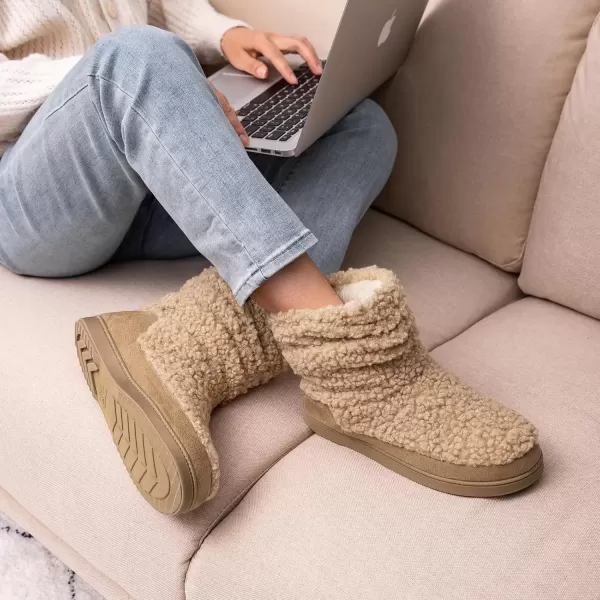 imageHomeTop Womens Bootie Slippers Fuzzy Warm Memory Foam Indoor House Shoes with Nonslip Rubber SolesTan