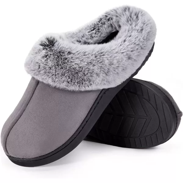 imageHomeTop Womens Classic Microsuede Memory Foam Slippers Durable Rubber Sole with Warm Faux Fur CollarDark Gray