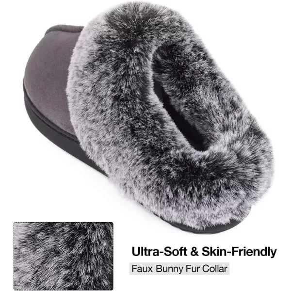 imageHomeTop Womens Classic Microsuede Memory Foam Slippers Durable Rubber Sole with Warm Faux Fur CollarDark Gray