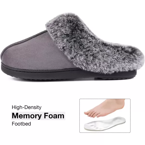imageHomeTop Womens Classic Microsuede Memory Foam Slippers Durable Rubber Sole with Warm Faux Fur CollarDark Gray