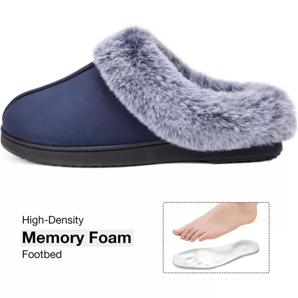 imageHomeTop Womens Classic Microsuede Memory Foam Slippers Durable Rubber Sole with Warm Faux Fur CollarNavy Blue