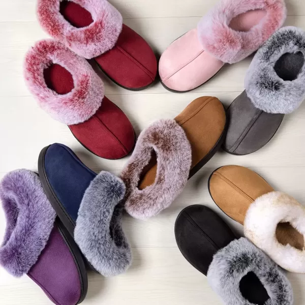 imageHomeTop Womens Classic Microsuede Memory Foam Slippers Durable Rubber Sole with Warm Faux Fur CollarNavy Blue