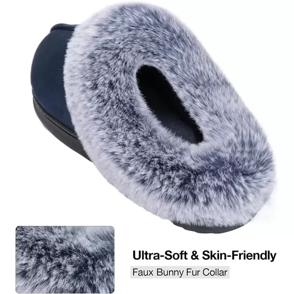 imageHomeTop Womens Classic Microsuede Memory Foam Slippers Durable Rubber Sole with Warm Faux Fur CollarNavy Blue