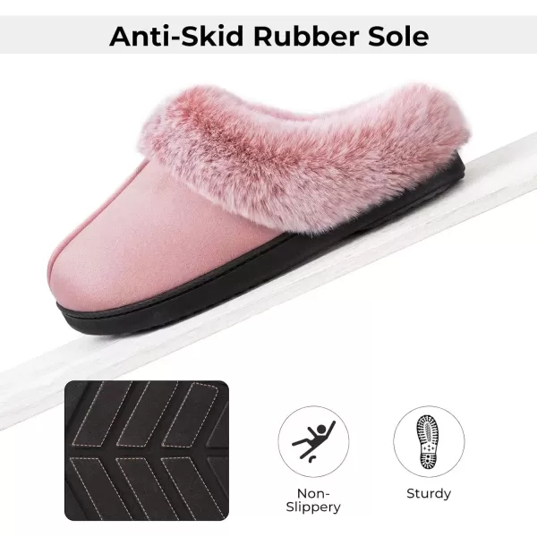 imageHomeTop Womens Classic Microsuede Memory Foam Slippers Durable Rubber Sole with Warm Faux Fur CollarPink