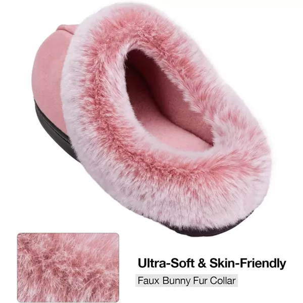 imageHomeTop Womens Classic Microsuede Memory Foam Slippers Durable Rubber Sole with Warm Faux Fur CollarPink