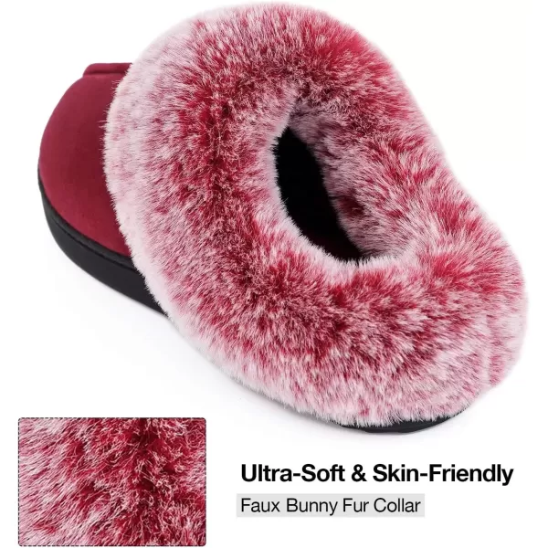 imageHomeTop Womens Classic Microsuede Memory Foam Slippers Durable Rubber Sole with Warm Faux Fur CollarWine