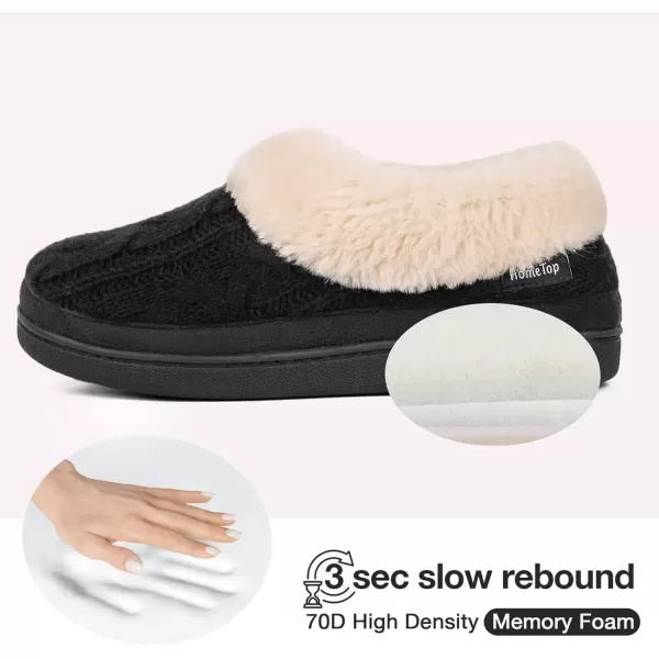 imageHomeTop Womens Knit Clog Slippers Comfy Warm Memory Foam Nonslip Indoor House Shoes with Fuzzy CollarBlack