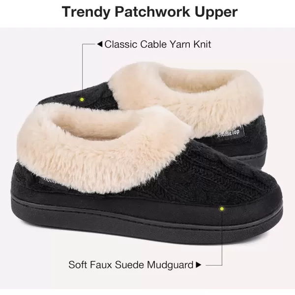 imageHomeTop Womens Knit Clog Slippers Comfy Warm Memory Foam Nonslip Indoor House Shoes with Fuzzy CollarBlack