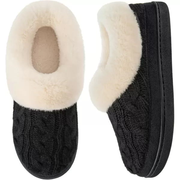 imageHomeTop Womens Knit Clog Slippers Comfy Warm Memory Foam Nonslip Indoor House Shoes with Fuzzy CollarBlack