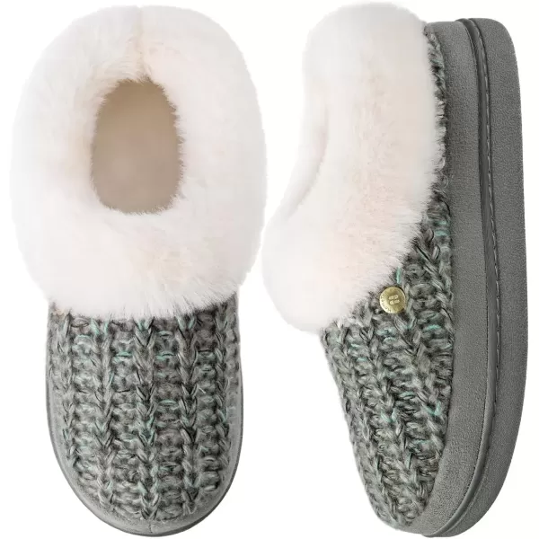 imageHomeTop Womens Knit Clog Slippers Comfy Warm Memory Foam Nonslip Indoor House Shoes with Fuzzy CollarCool Gray