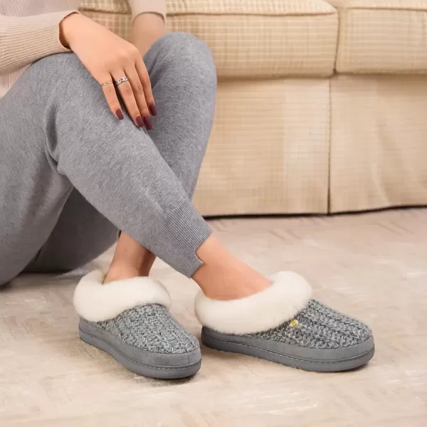 imageHomeTop Womens Knit Clog Slippers Comfy Warm Memory Foam Nonslip Indoor House Shoes with Fuzzy CollarCool Gray