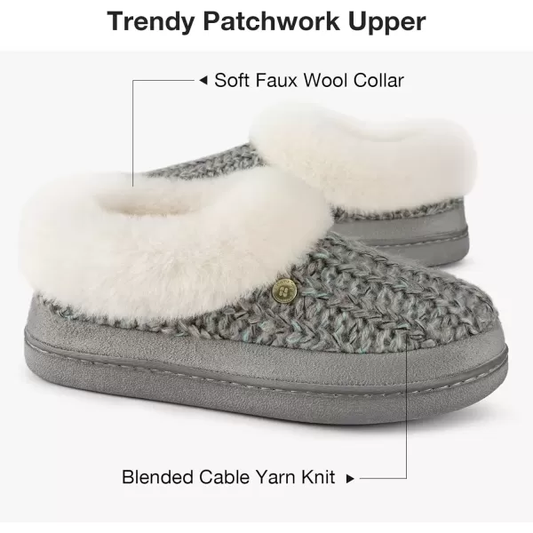 imageHomeTop Womens Knit Clog Slippers Comfy Warm Memory Foam Nonslip Indoor House Shoes with Fuzzy CollarCool Gray