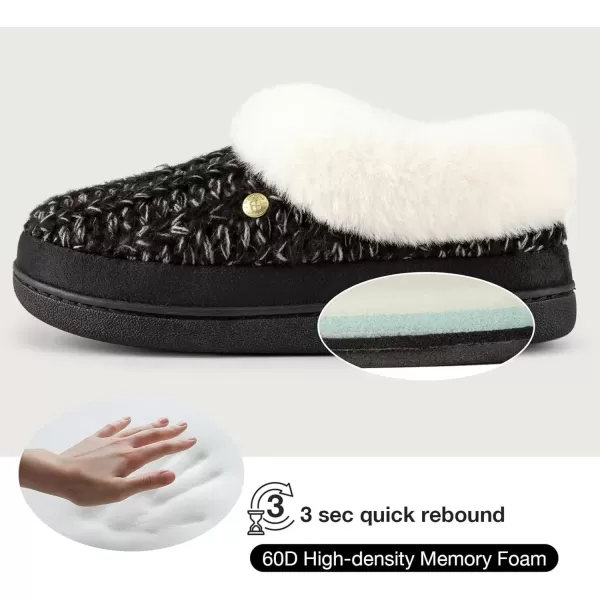 imageHomeTop Womens Knit Clog Slippers Comfy Warm Memory Foam Nonslip Indoor House Shoes with Fuzzy CollarDark Black