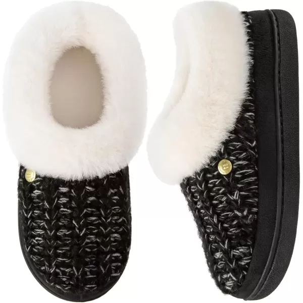 imageHomeTop Womens Knit Clog Slippers Comfy Warm Memory Foam Nonslip Indoor House Shoes with Fuzzy CollarDark Black