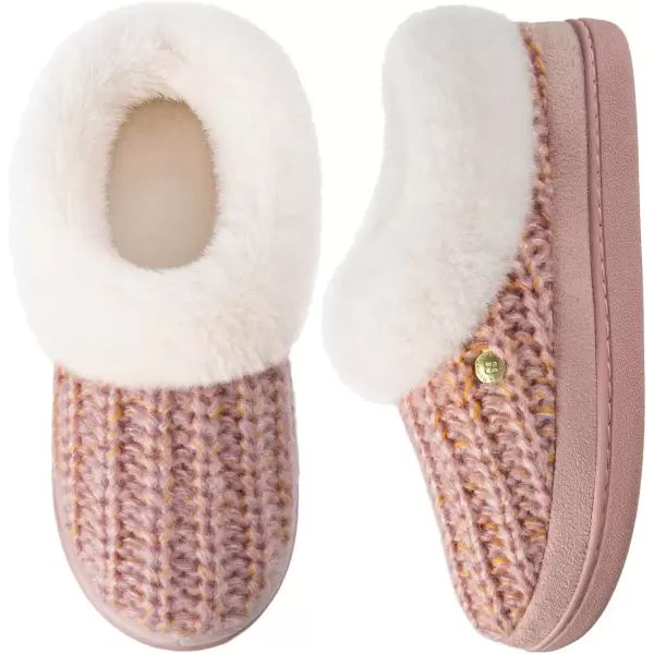 imageHomeTop Womens Knit Clog Slippers Comfy Warm Memory Foam Nonslip Indoor House Shoes with Fuzzy CollarGentle Pink