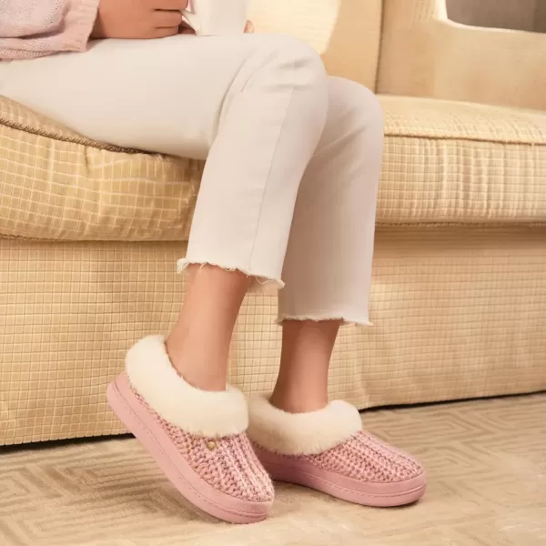 imageHomeTop Womens Knit Clog Slippers Comfy Warm Memory Foam Nonslip Indoor House Shoes with Fuzzy CollarGentle Pink